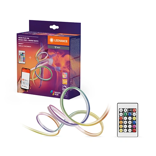 Viedā neona LED lente ar pulti 3m, 4.6W/m, RGBTW, IP44