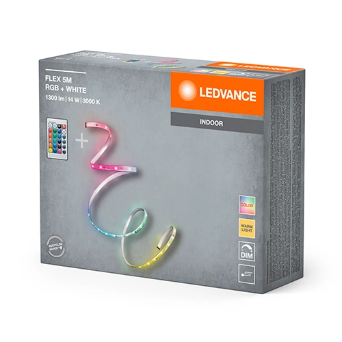 LED strip with remote 5m, 2,8W/m, RGB+WW, IP20