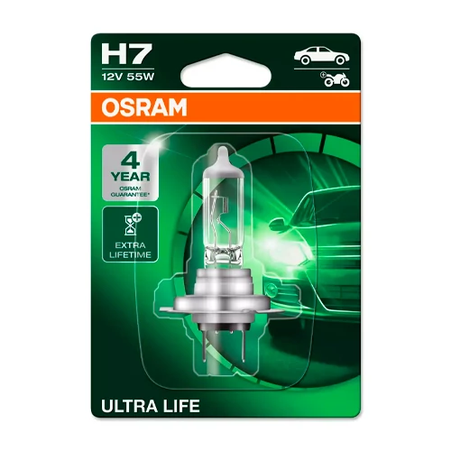 Halogēna spuldze H7, 55W, 12V, 1500Lm, ULTRA LIFE sērija