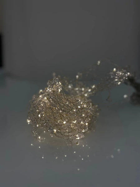 LED Рождественская гирлянда - шторы на медной леске со звёздочками и пультом 3x2м, теплый белый, USB, IP20, 200LED