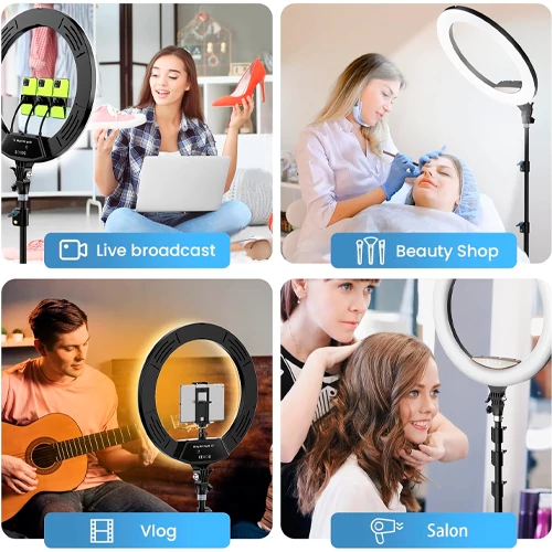 Ring-shaped 50W selfie lamp with stand, bag and remote control