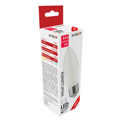 LED лампа E27, C40, 8W, 810lm, 3000K