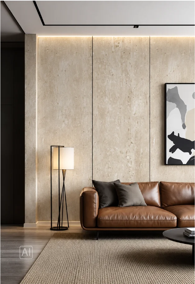 Premium klases bambusa WPC sienas panelis Beige Stone, 2800 × 1200 × 8 mm