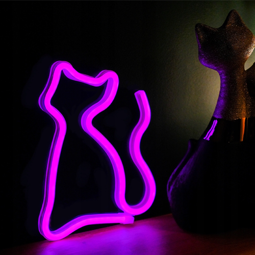 LED Neona gaismas izkārtne - KAĶIS ROZĀ