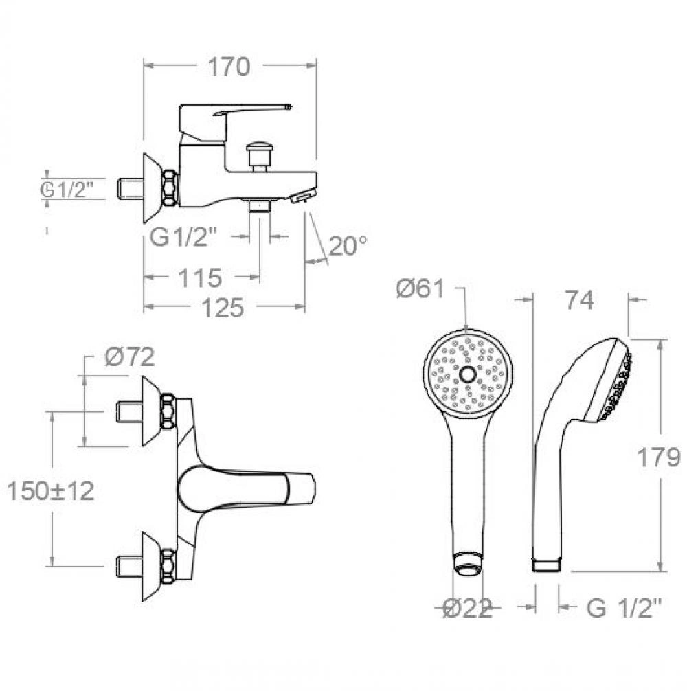 Built-in shower set with mixer, TITANIUM 1805VP2