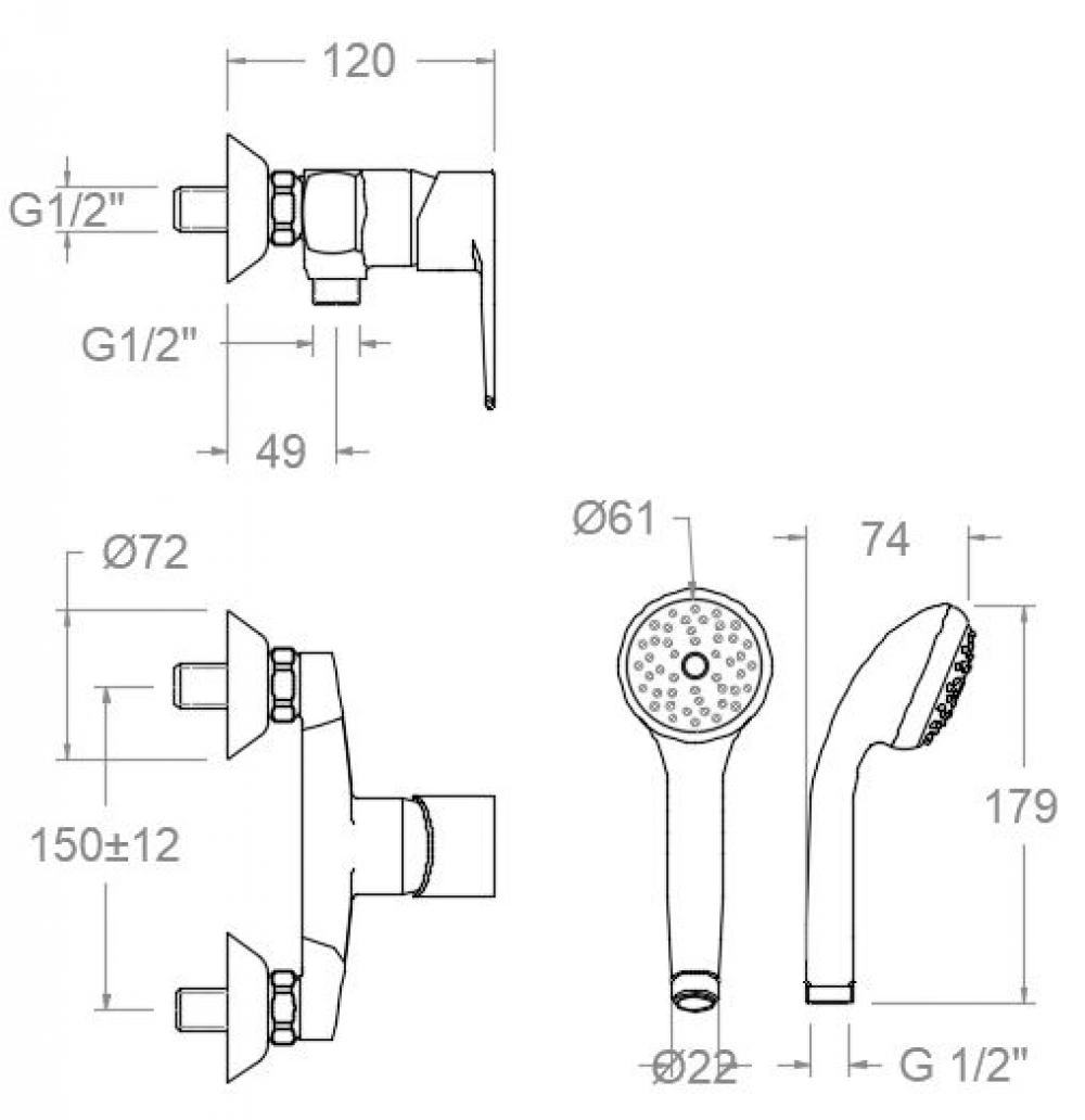 Built-in shower set with mixer, TITANIUM 1808VP2