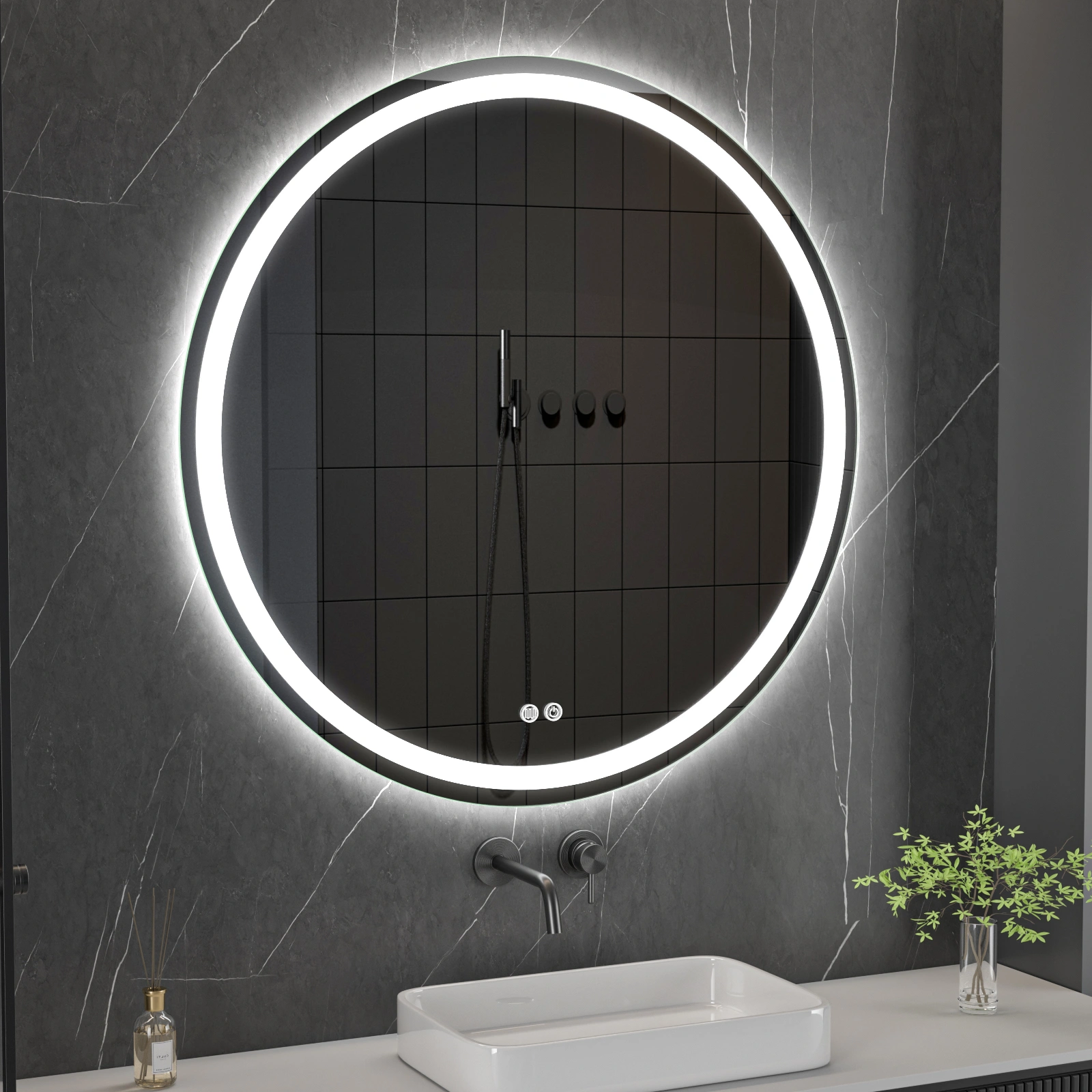 LED mirror with heating function RONDO, Ø 100 cm, 2700-6500K, 31W, 3388Lm, IP44
