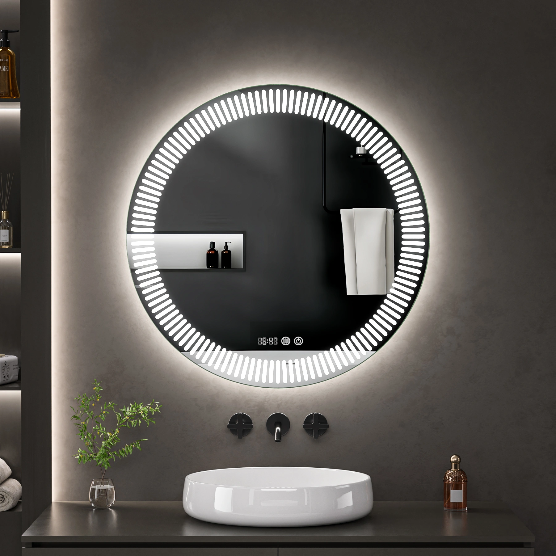 LED mirror with heating function STELLARA, Ø 80 cm, 2700-6500K, 26W, 2904Lm, IP44