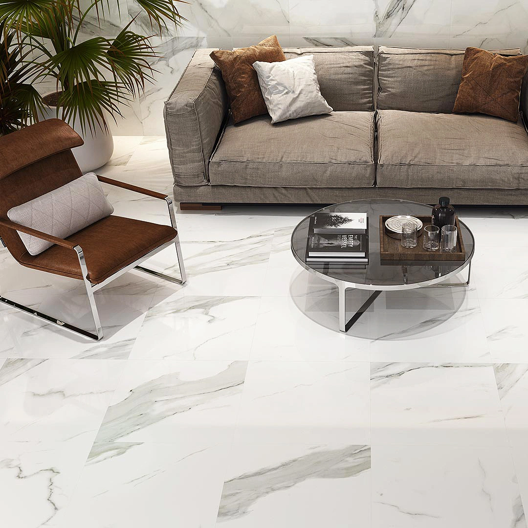 Глянцевая плитка STATUARIO WHITE, 60x120 cm, AM