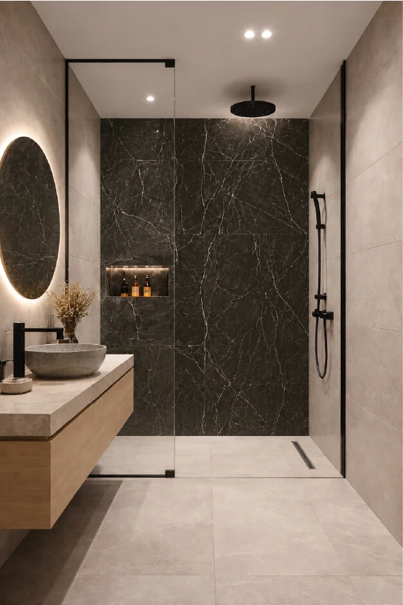 Premium klases SPC ūdensizturīgs matēts sienas panelis BLACK MARBLE IMPERIAL, 2800 × 1200 × 4 mm