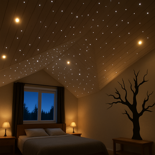 LED Zvaigžņotā debess komplekts, saunām, bērnu istabām, vanas istabām, 12 gaismekļi, automatiskais RGB, IP54, 70°, zelts korpuss