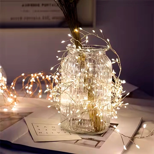 LED Ziemassvētku diožu virtene 20m uz vara stieples Firecracker Lights, 600LED, balta, IP44