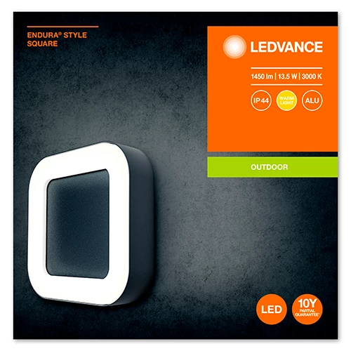 Fasādes gaismeklis 13.5W, 3000K, IP44 ENDURA STYLE Square SQ
