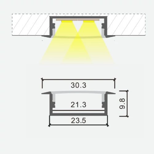 Anodized aluminum profile for 1-2 rows of LED strip HB-30.3X9.8W