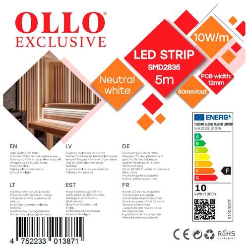 LED Lente saunai un pirtij 2835, 4000K, IP68, 24V, 10W