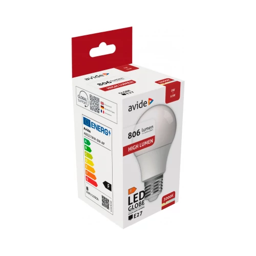 LED spuldze E27, A60, 8W, 806lm, 3000K