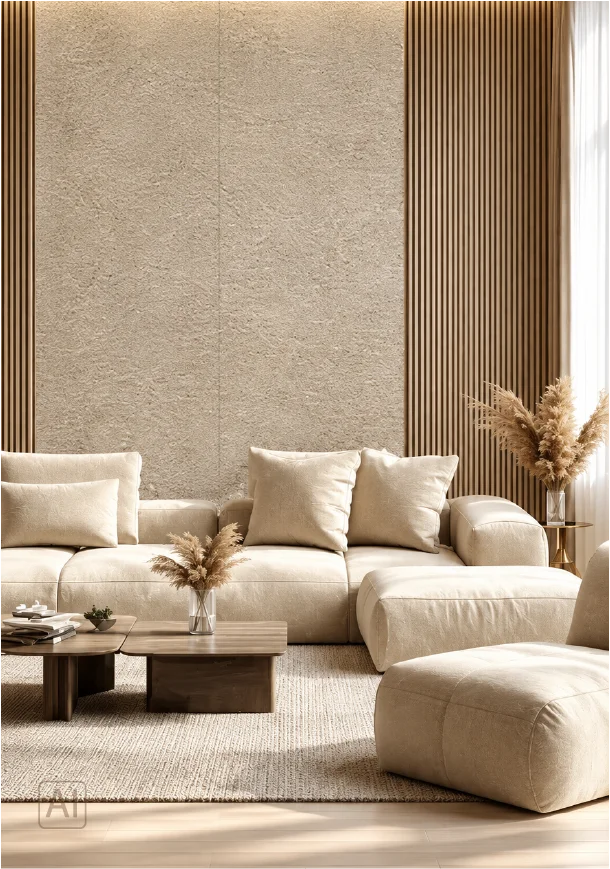 Premium klases bambusa WPC sienas panelis Crema Marfil Stone, 2800 × 1200 × 8 mm