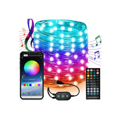 Smart waterproof indoor and outdoor garland copper wire with remote 5m, RGBW, USB, IP67, 50 LED