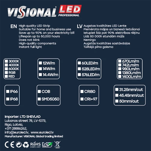 LED Mitrumizturīga lente 6000K, IP68, 12V, 12W, SMD5050