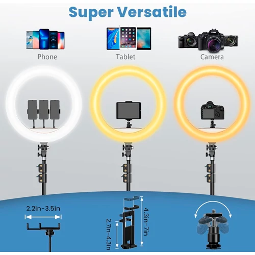 Ring-shaped 50W selfie lamp with stand, bag and remote control