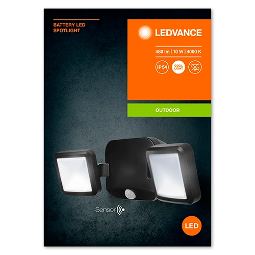 Facade lamp 10W, 4000K, IP54 BATTERY LED SPOTLIGHT DOUBLE