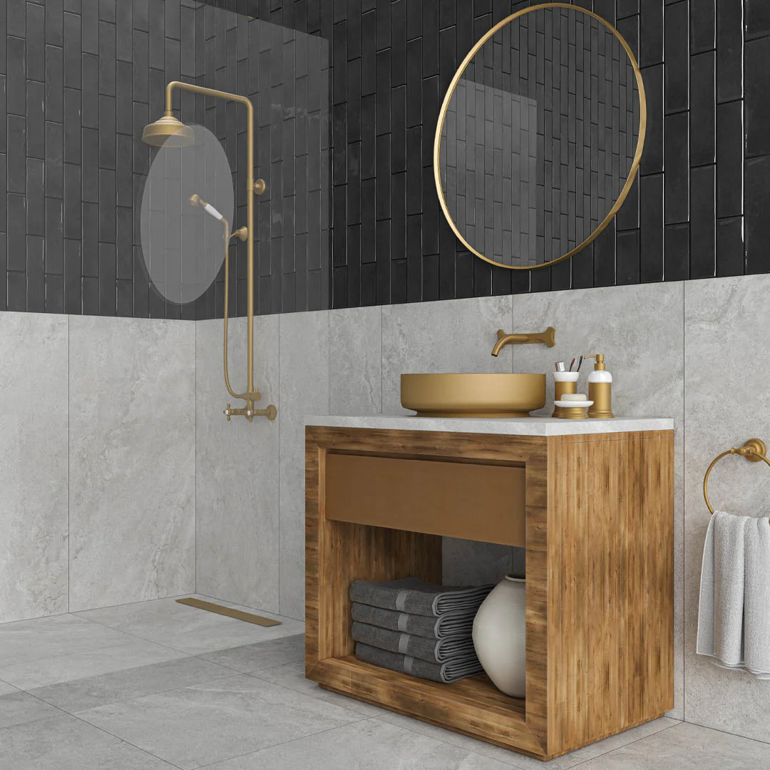 Glossy wall metro tiles HARLEQUIN NERO, 7x28 cm, EC
