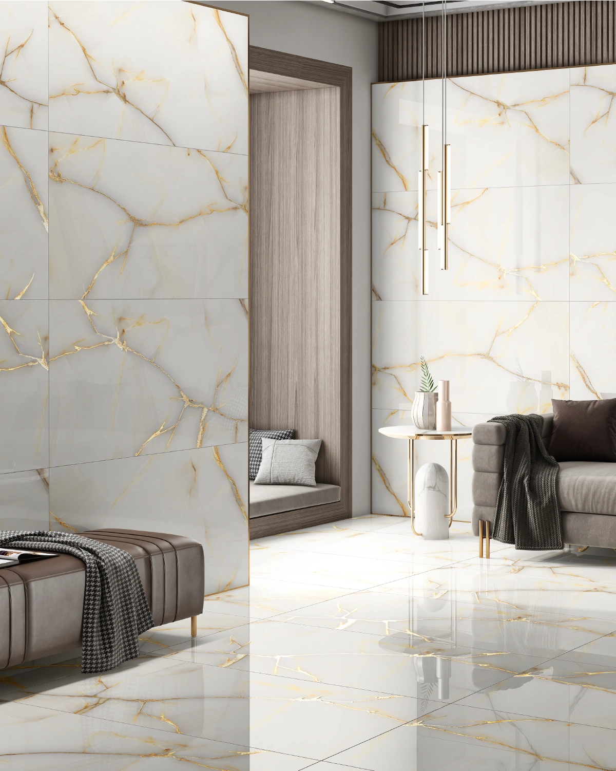 Glancētas flīzes ar zelta kristāliem GOLDEN ICE ONYX, 60x120 cm, TS