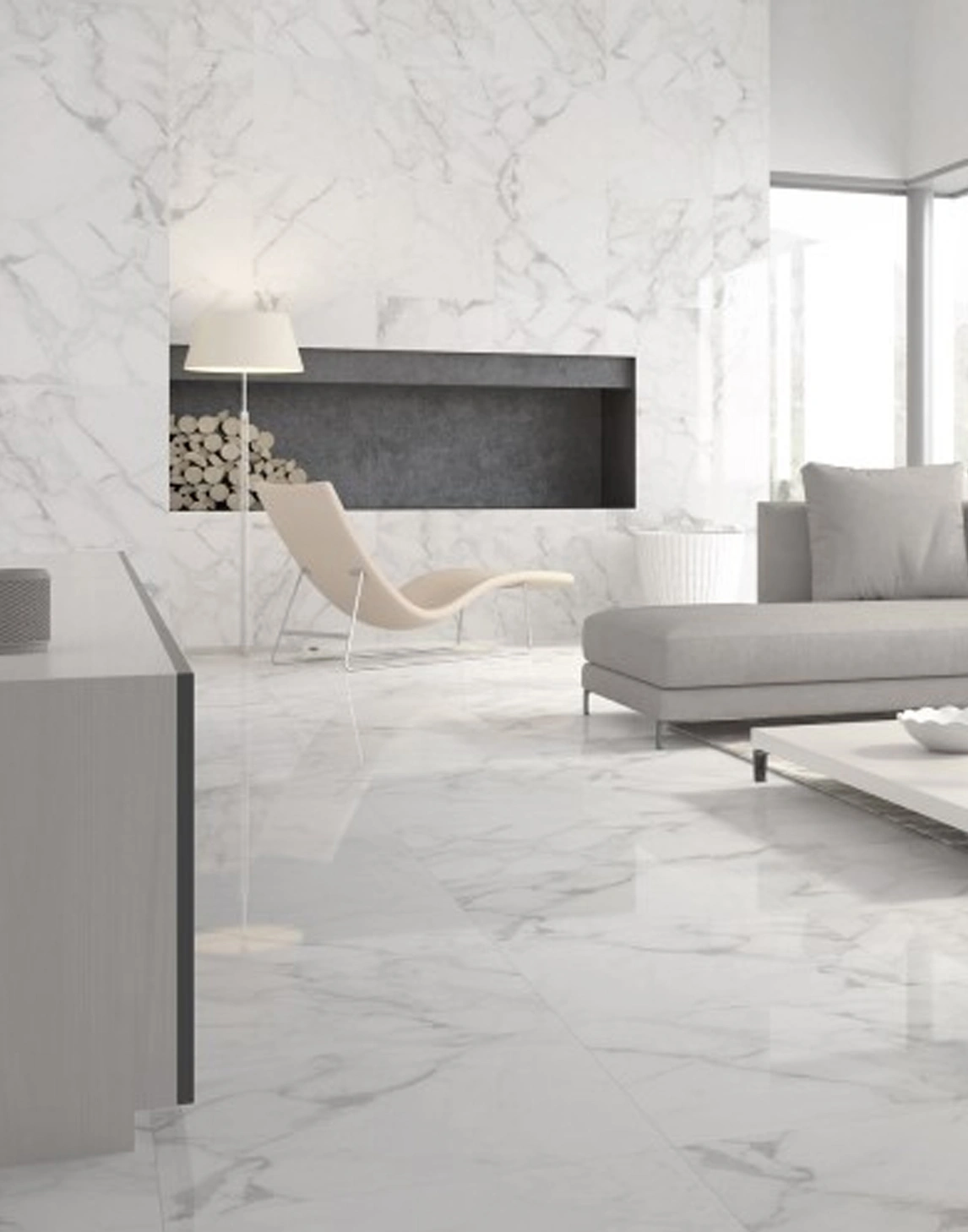 Matētas flīzes SMOKE WHITE SATIN, 60x120 cm, AM
