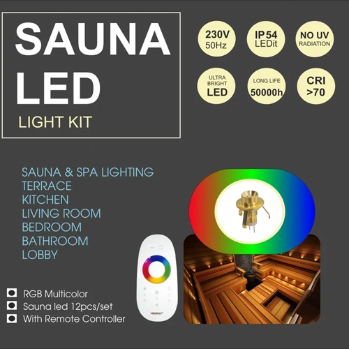 LED Zvaigžņotā debess komplekts, saunām, bērnu istabām, vanas istabām, 12 gaismekļi, RGB, IP54, 70°, zelts korpuss