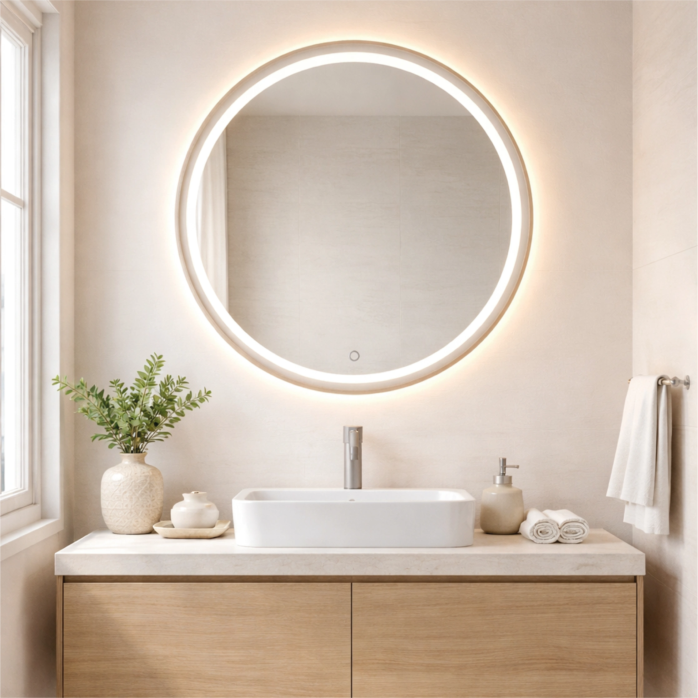 Mirror with LED lighting Ø 60 cm, 24W, 3CCT