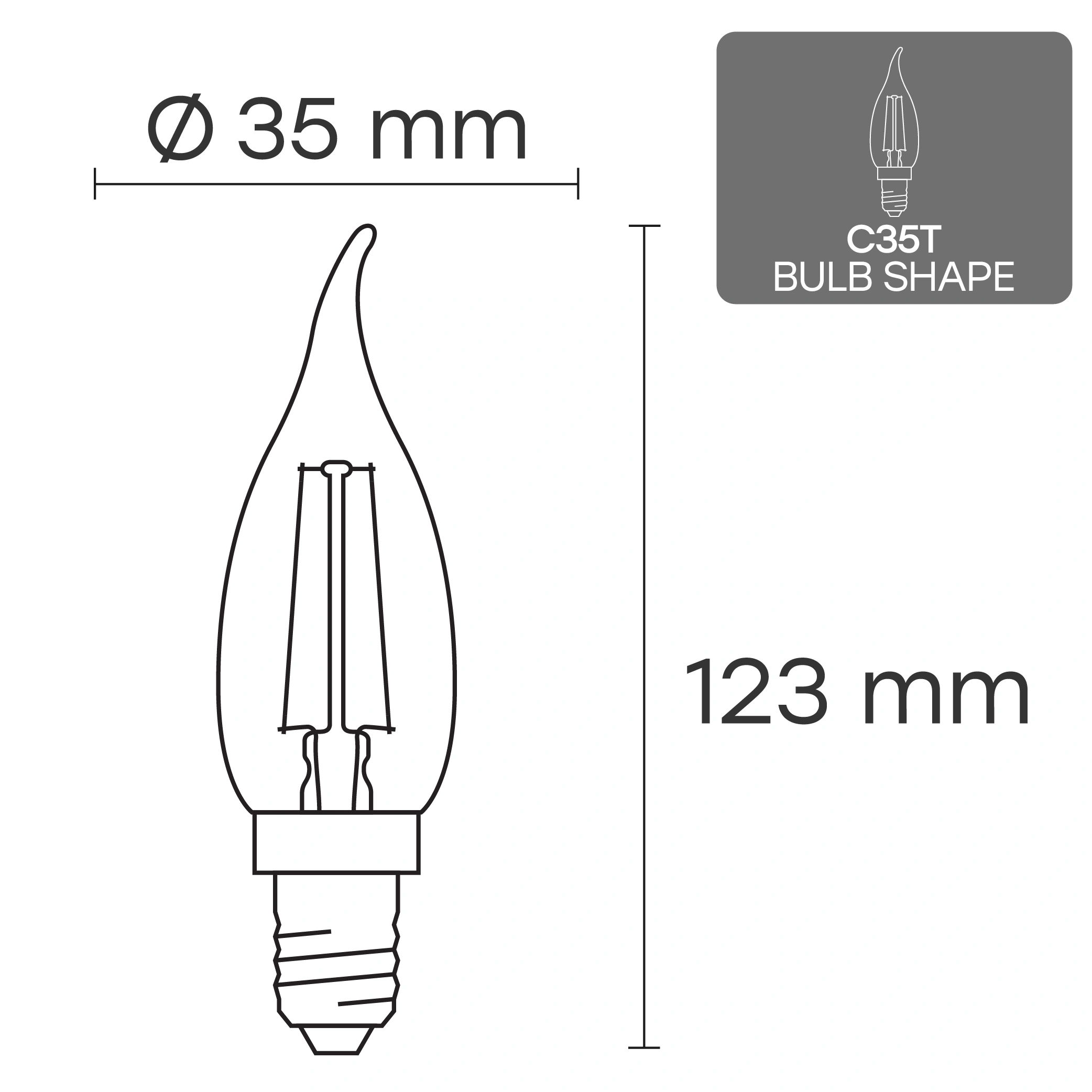 LED Filamenta spuldze E14, C35T, 4W, 520lm, 3000K, 360°